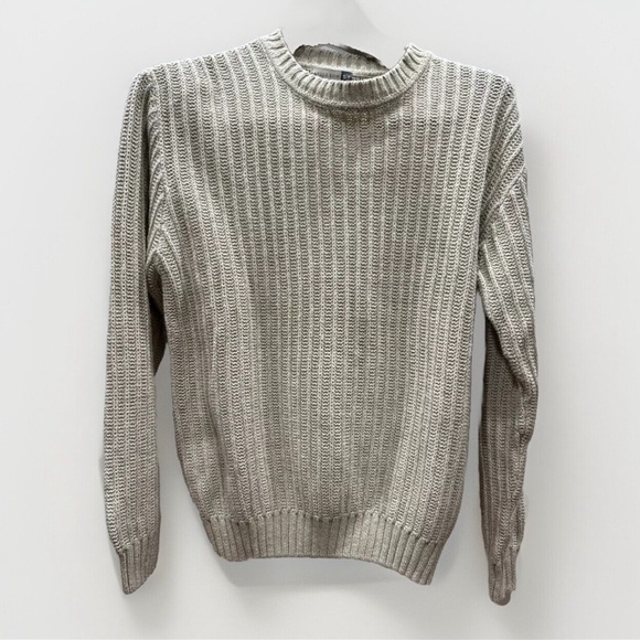 Savile Row Sweater Mens Size Medium Beige Fisherman‎ Cotton Chunky Knit Vintage - Picture 1 of 6